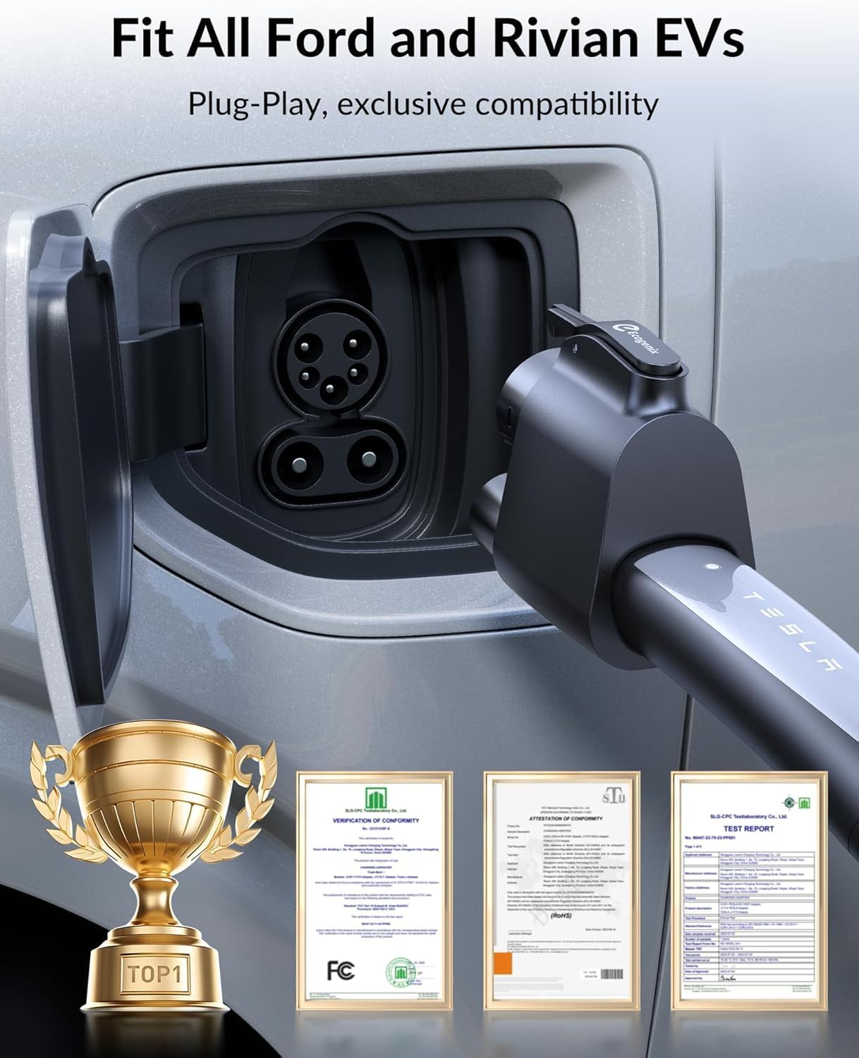 Tesla Supercharger to CCS1 Charger Adapter, Max 500A 1000V NACS to CCS EV Fast Charge Adapter Compatible with Tesla Supercharger - for Ford, Rivian, GM, Volvo, Nissan, MB, EVs Only(Black)