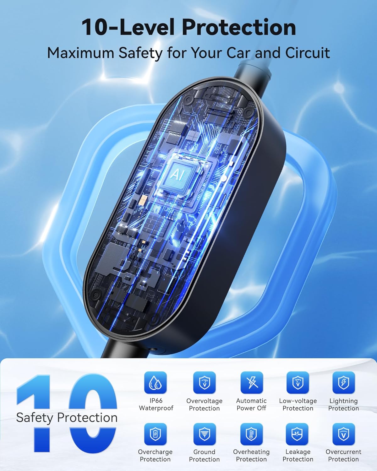 Level 2 Tesla Charger, 32A/7.68KW Tesla Mobile Charger with LCD Display, 240V NEMA 14-50 Plug, 25ft Cable, Adjustable Current & Time, Portable Home Charger for Model Y/3/X/S/Cybertruck