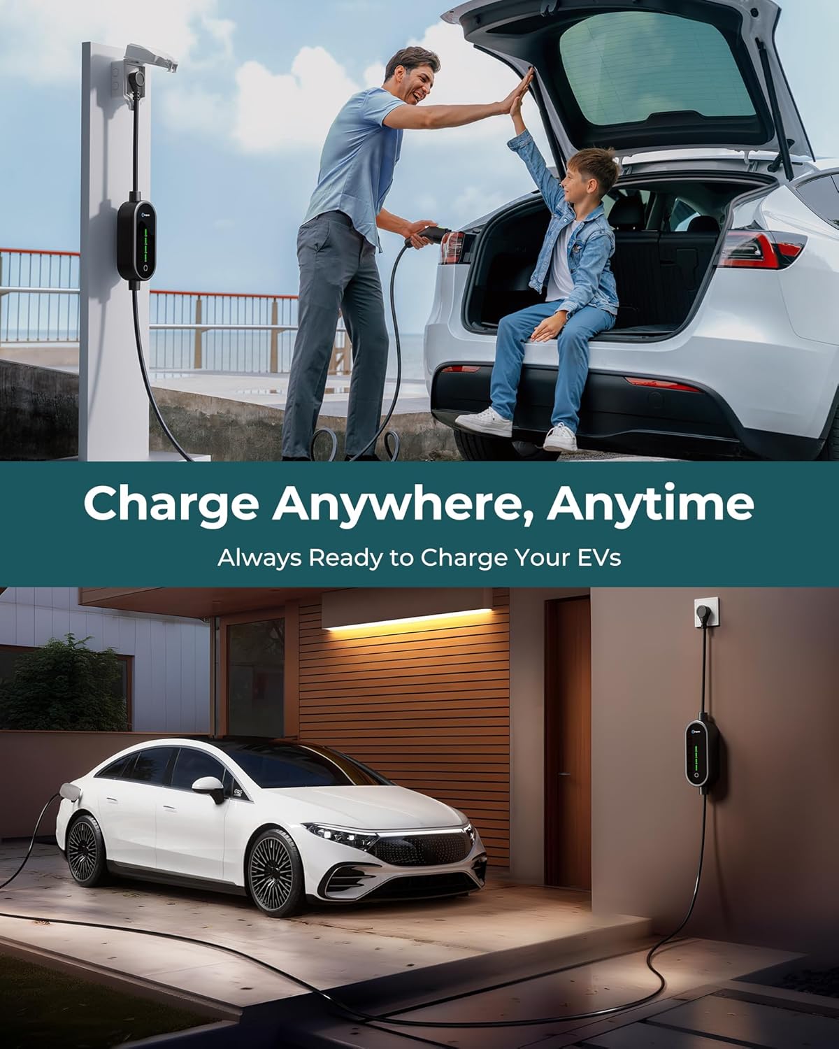 Level 1/2 EV Charger, 2025 Upgraded 16A Electric Car Mobile Charger | Adjustable Current | 110V-240V | NEMA 5-15 & NEMA 6-20 Plug | 21ft Cable| Home Portable Charger for All SAE J1772