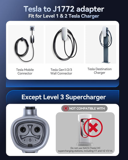Tesla to J1772 Charging Adapter (Max 80A, 240V), NACS to J1772 Adapter, J1772 EVs Adapter, Compatible with Tesla Wall Connector/Destination/Mobile Charger (for J1772 EVs Only) Silver