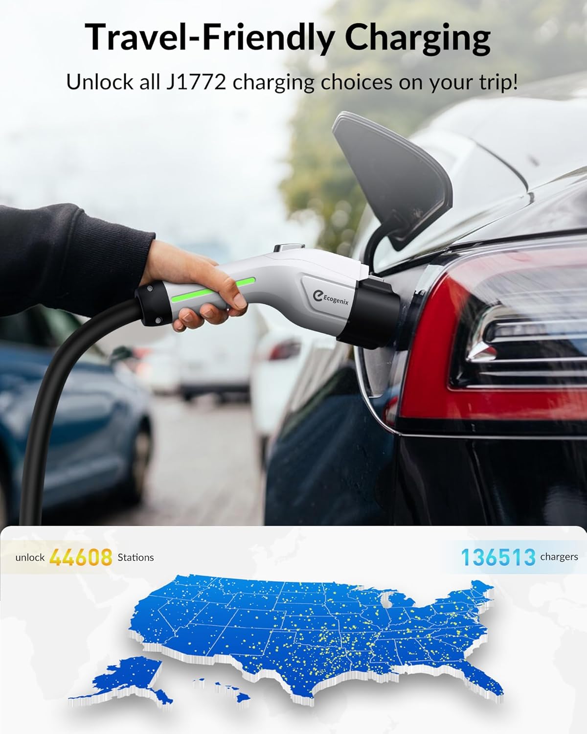 J1772 to Tesla Charger Adapter, Max 80A/250V for Tesla Model Y 3 X S Cybertruck, Tesla Accessories, Connecting to SAE J1772 Charging Stations Fast & Safe Charging for Tesla only