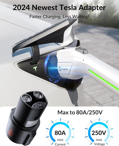 J1772 to Tesla Charger Adapter, Max 80A/250V for Tesla Model Y 3 X S Cybertruck, Tesla Accessories, Connecting to SAE J1772 Charging Stations Fast & Safe Charging for Tesla only