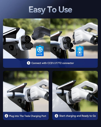 Upgraded 2In1 CCS & J1772 to Tesla Adapter, 250KW Fast CCS1 to Tesla Charging Adapter, ONLY Fit for Tesla Model Y, 3, S, X, Compatible with Level 1 2 3 Charging Stations with CCS1& J1772