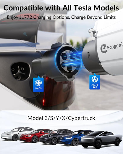 J1772 to Tesla Charger Adapter, Max 80A/250V for Tesla Model Y 3 X S Cybertruck, Tesla Accessories, Connecting to SAE J1772 Charging Stations Fast & Safe Charging for Tesla only