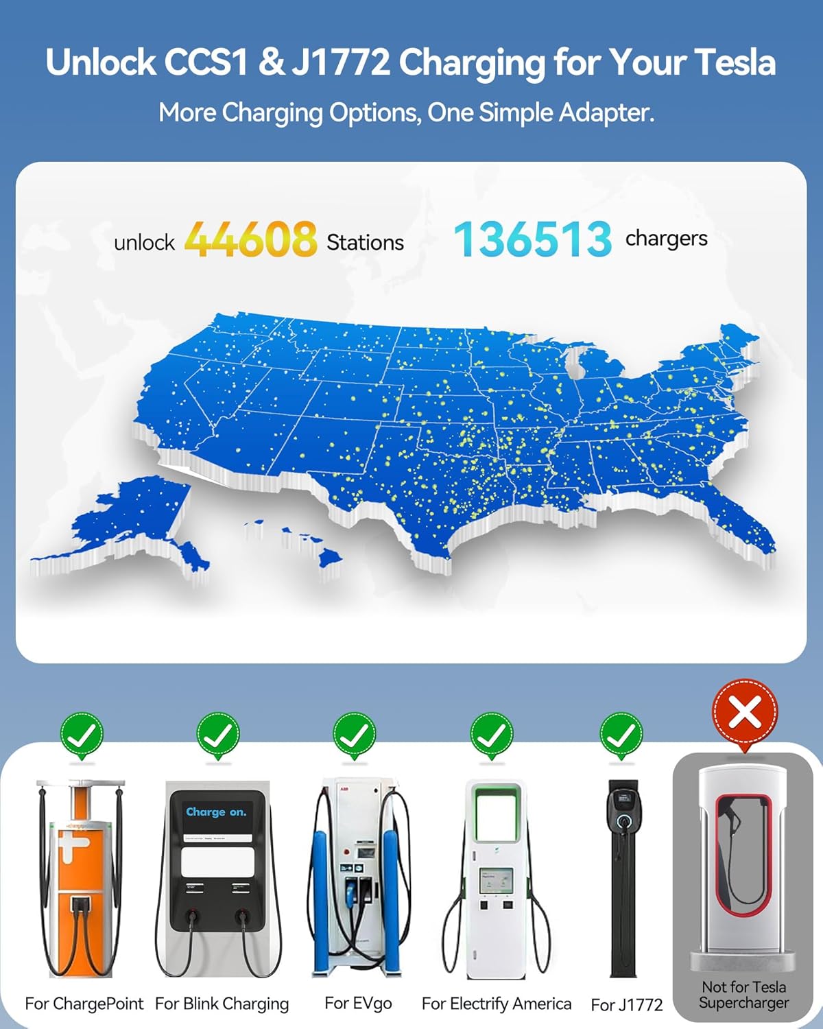 Upgraded 2In1 CCS & J1772 to Tesla Adapter, 250KW Fast CCS1 to Tesla Charging Adapter, ONLY Fit for Tesla Model Y, 3, S, X, Compatible with Level 1 2 3 Charging Stations with CCS1& J1772