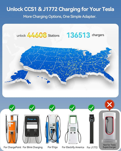 Upgraded 2In1 CCS & J1772 to Tesla Adapter, 250KW Fast CCS1 to Tesla Charging Adapter, ONLY Fit for Tesla Model Y, 3, S, X, Compatible with Level 1 2 3 Charging Stations with CCS1& J1772