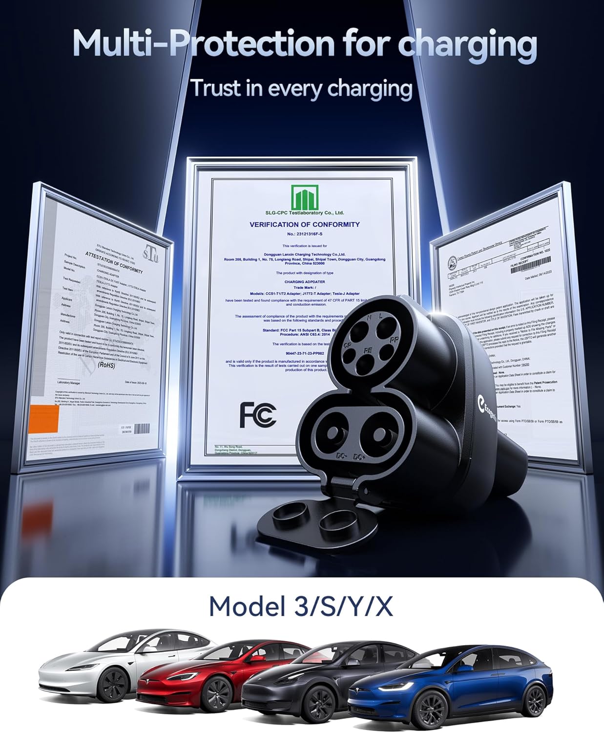 Upgraded 2In1 CCS & J1772 to Tesla Adapter, 250KW Fast CCS1 to Tesla Charging Adapter, ONLY Fit for Tesla Model Y, 3, S, X, Compatible with Level 1 2 3 Charging Stations with CCS1& J1772