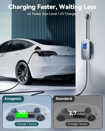 32A Level 2 EV Charger 240V, NEMA 14-50P, Adjustable Current/Timed Mobile Fast Charging Stations for Home, 25ft Cable Fits Tesla Model 3/Y/X/S/Cybertruck with Portable Accessories Bag